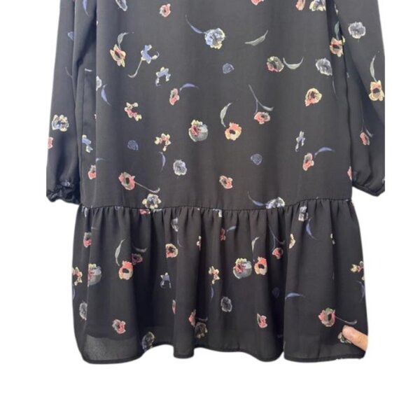 Lila Rose navy blue floral long sleeve ruffle dress size 2 - Picture 2 of 8